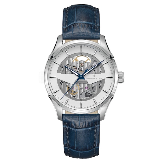 Hamilton Jazzmaster Skeleton Auto Blue Leather Strap Watch