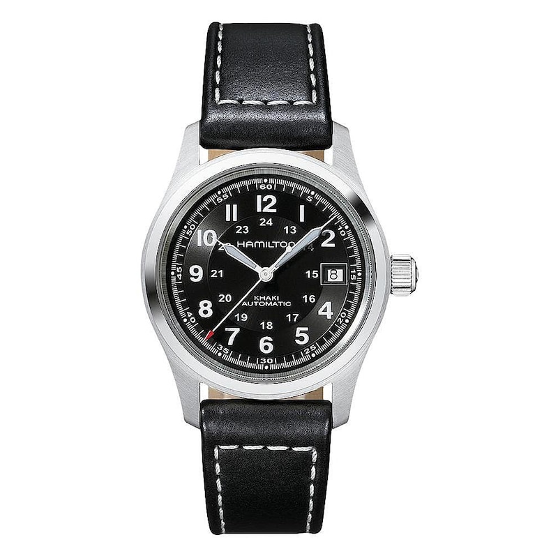 Hamilton Khaki Field Auto Men's Black Leather Strap Watch