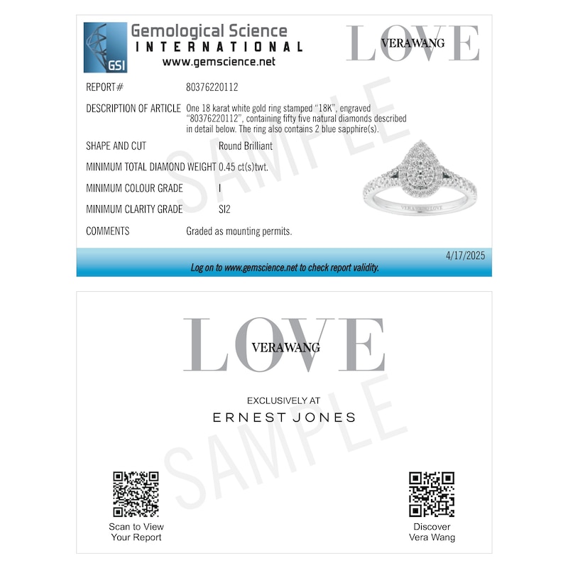 Main Image 7 of Engagement Ring Vera Wang 18ct White Gold Pear Shaped Cluster Certificated 0.45ct Diamond Ring