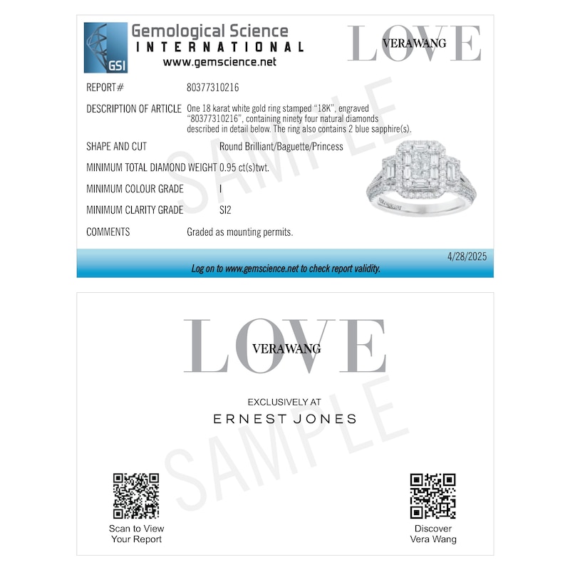 Main Image 5 of Engagement Ring Vera Wang 18ct White Gold Cluster Certificated 0.95ct Diamond Ring