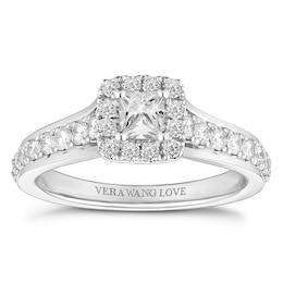 Vera Wang 18ct White Gold 0.69ct Diamond Princess Cut Halo Certificated Ring