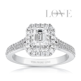 Vera Wang 18ct White Gold 0.95ct Diamond Emerald Cut Halo Certificated Ring