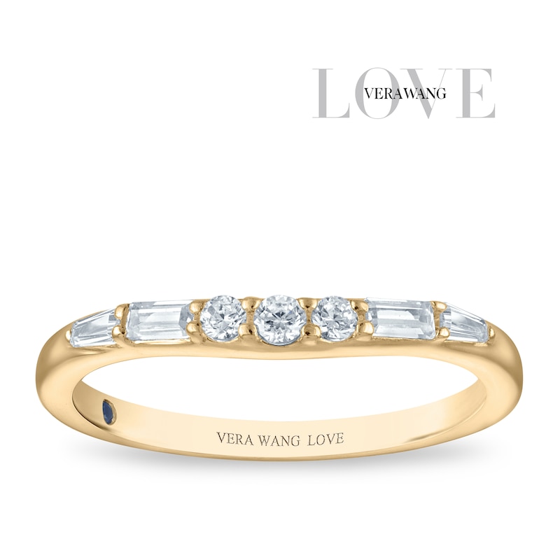Main Image 1 of Vera Wang 18ct Yellow Gold 0.20ct Diamond Round & Baguette Shaped Wedding Certificated Ring