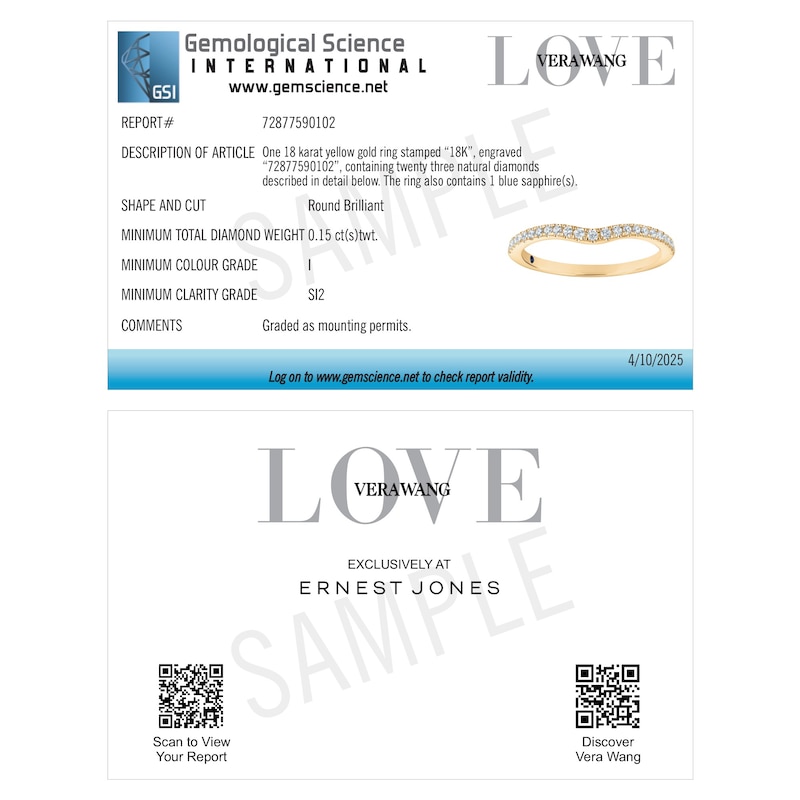 Main Image 5 of Vera Wang 18ct Yellow Gold 0.15ct Diamond Wishbone Shaped Band Certificated Ring