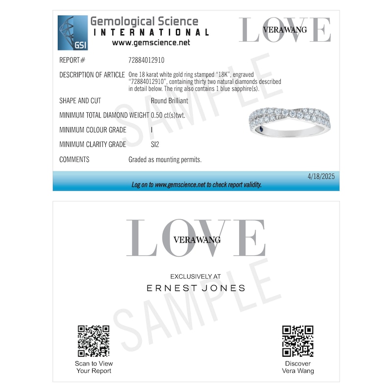 Main Image 6 of Vera Wang 18ct White Gold 0.50ct Diamond Crossover Eternity Band Certificated Ring