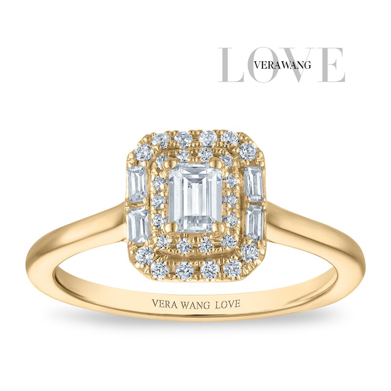 Main Image 1 of Vera Wang 18ct Yellow Gold 0.50ct Diamond Emerald Shaped Double Halo Certificated Ring