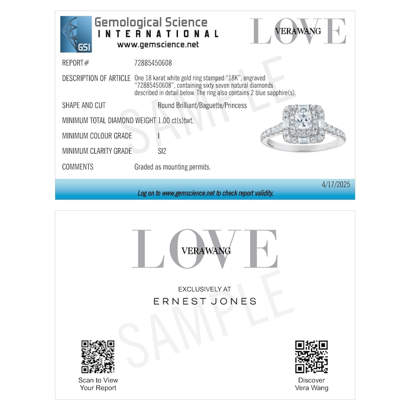 Main Image 5 of Vera Wang 18ct White Gold 1ct Diamond Princess Cut Double Halo Certificated Ring