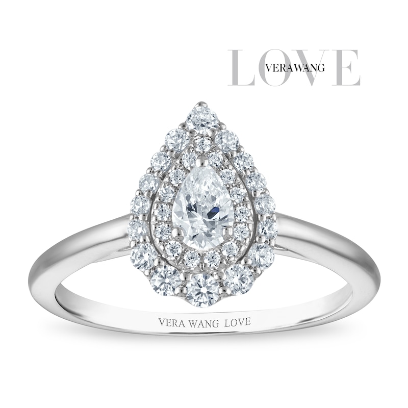 Main Image 1 of Vera Wang 18ct White Gold 0.50ct Diamond Pear Shaped Double Halo Certificated Ring