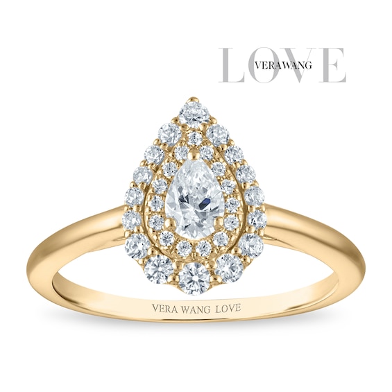 Engagement Ring Vera Wang 18ct Yellow Gold Pear Double Halo Certificated 0.50ct Diamond Ring