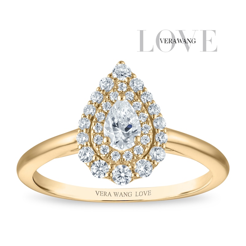 Main Image 1 of Vera Wang 18ct Yellow Gold 0.50ct Diamond Pear Shaped Double Halo Certificated Ring