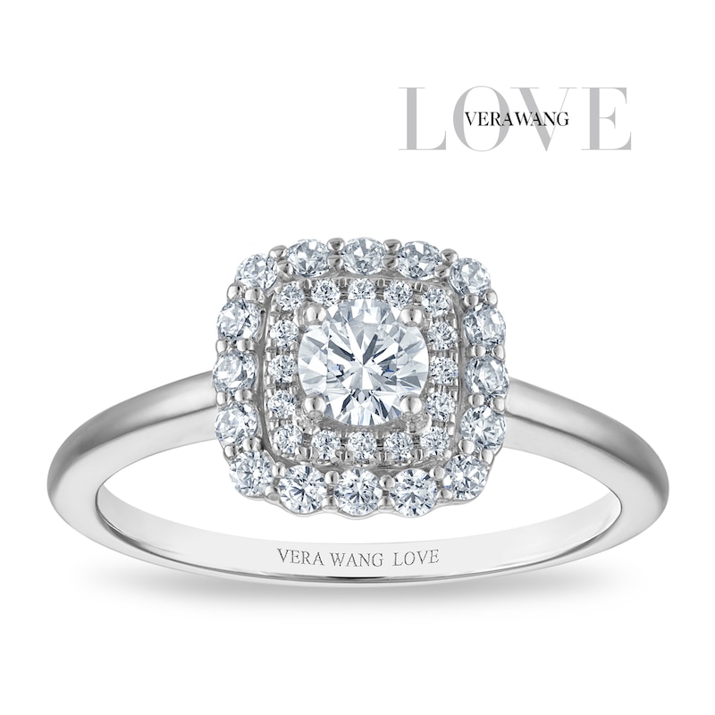Main Image 1 of Vera Wang 18ct White Gold 0.50ct Diamond Cushion Shaped Double Halo Certificated Ring