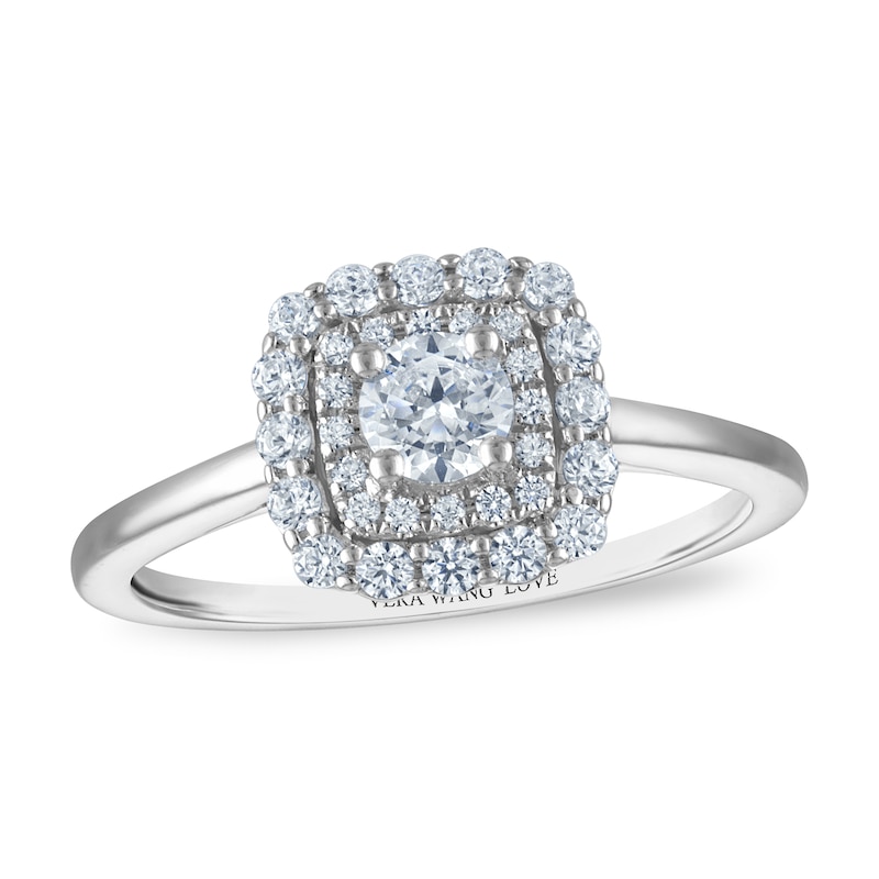 Main Image 2 of Vera Wang 18ct White Gold 0.50ct Diamond Cushion Shaped Double Halo Certificated Ring