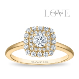 Vera Wang 18ct Yellow Gold 0.50ct Diamond Cushion Shaped Double Halo Certificated Ring