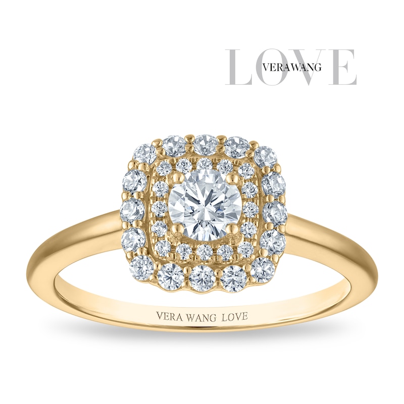 Main Image 1 of Vera Wang 18ct Yellow Gold 0.50ct Diamond Cushion Shaped Double Halo Certificated Ring