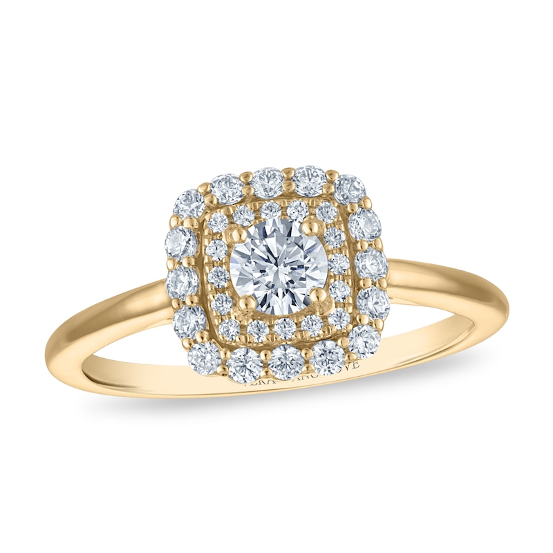 Main Image 2 of Vera Wang 18ct Yellow Gold 0.50ct Diamond Cushion Shaped Double Halo Certificated Ring