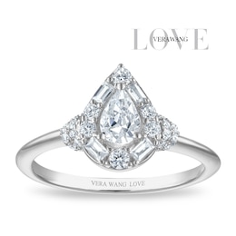 Vera Wang 18ct White Gold 0.60ct Diamond Mixed Cut Pear Shaped Halo Certificated Ring
