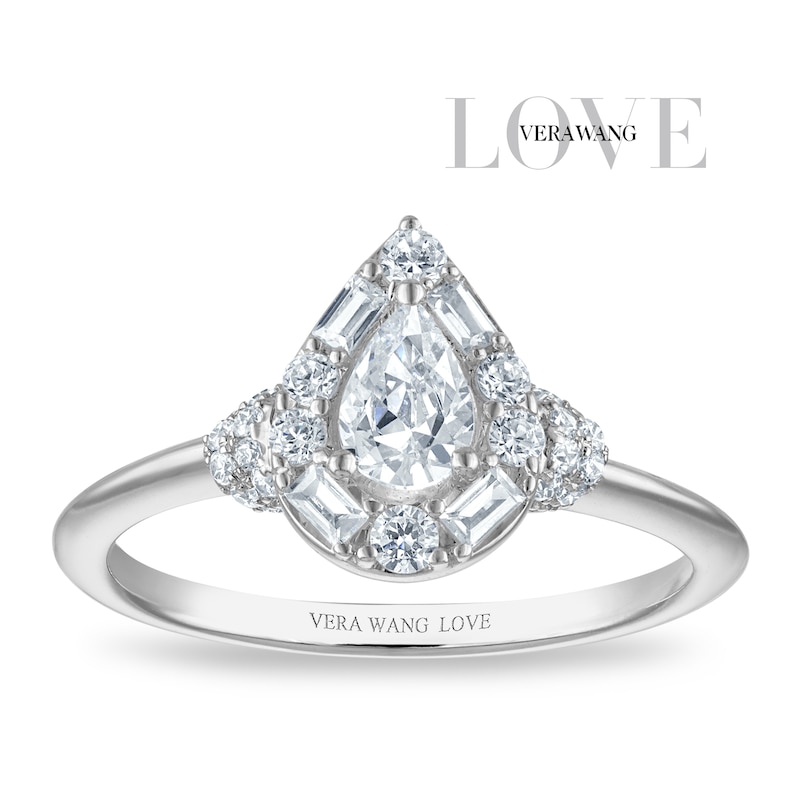 Main Image 1 of Vera Wang 18ct White Gold 0.60ct Diamond Mixed Cut Pear Shaped Halo Certificated Ring