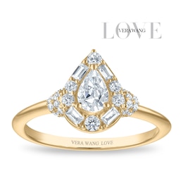 Vera Wang 18ct Yellow Gold 0.60ct Diamond Mixed Cut Pear Shaped Halo Certificated Ring