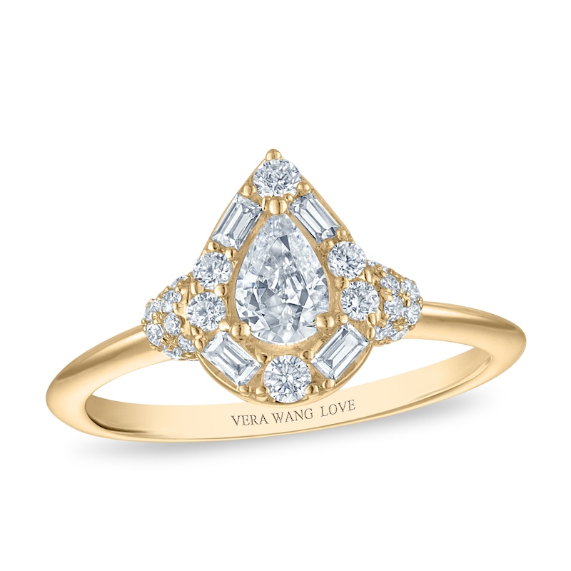Main Image 2 of Vera Wang 18ct Yellow Gold 0.60ct Diamond Mixed Cut Pear Shaped Halo Certificated Ring
