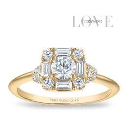 Vera Wang 18ct Yellow Gold 0.60ct Diamond Mixed Cut Cushion Shaped Halo Certificated Ring