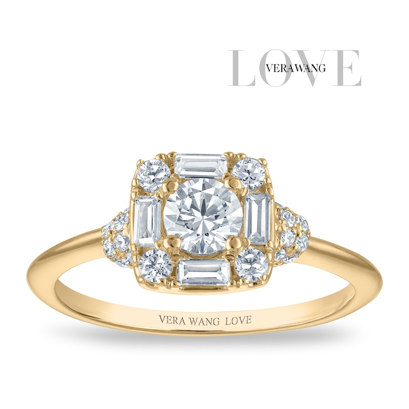 Main Image 1 of Vera Wang 18ct Yellow Gold 0.60ct Diamond Mixed Cut Cushion Shaped Halo Certificated Ring