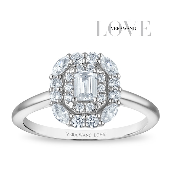Vera Wang 18ct White Gold 0.60ct Diamond Mixed Cut Double Halo Certificated Ring
