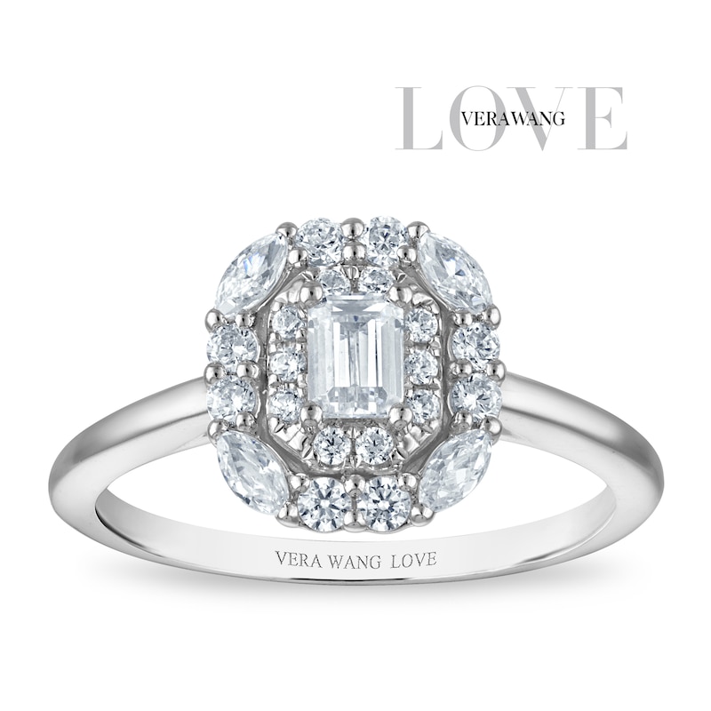 Main Image 1 of Vera Wang 18ct White Gold 0.60ct Diamond Mixed Cut Double Halo Certificated Ring