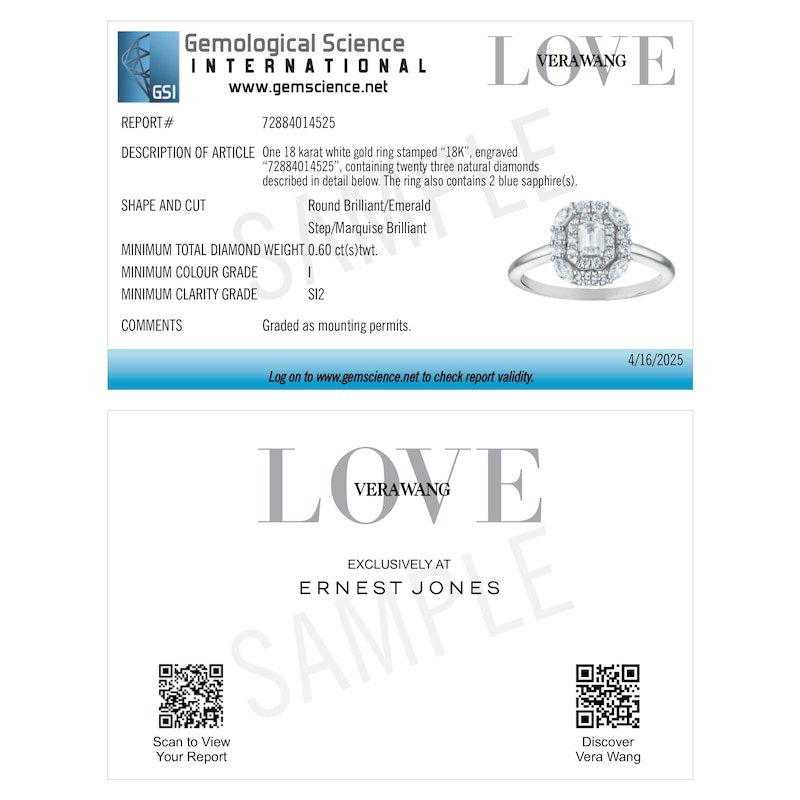 Main Image 5 of Engagement Ring Vera Wang 18ct White Gold Double Halo Certificated 0.60ct Diamond Ring