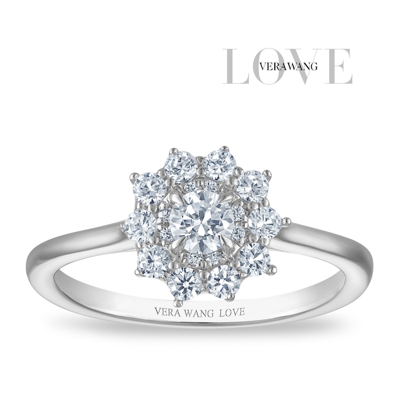 Main Image 1 of Vera Wang 18ct White Gold 0.50ct Diamond Floral Double Halo Certificated Ring