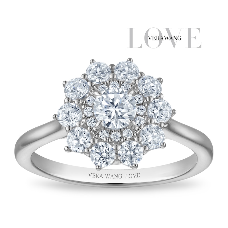 Main Image 1 of Vera Wang 18ct White Gold 1ct Diamond Floral Double Halo Certificated Ring