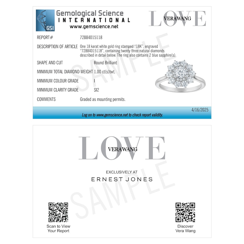 Main Image 7 of Engagement Ring Vera Wang 18ct White Gold Floral Double Halo Certificated 1ct Diamond Ring