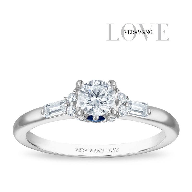 Main Image 1 of Vera Wang 18ct White Gold 0.50ct Diamond Round & Baguette Cut Solitaire Certificated Ring