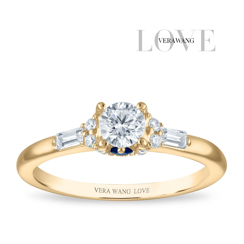 Main Image 1 of Vera Wang 18ct Yellow Gold 0.50ct Diamond Baguette Cut Solitaire Certificated Ring