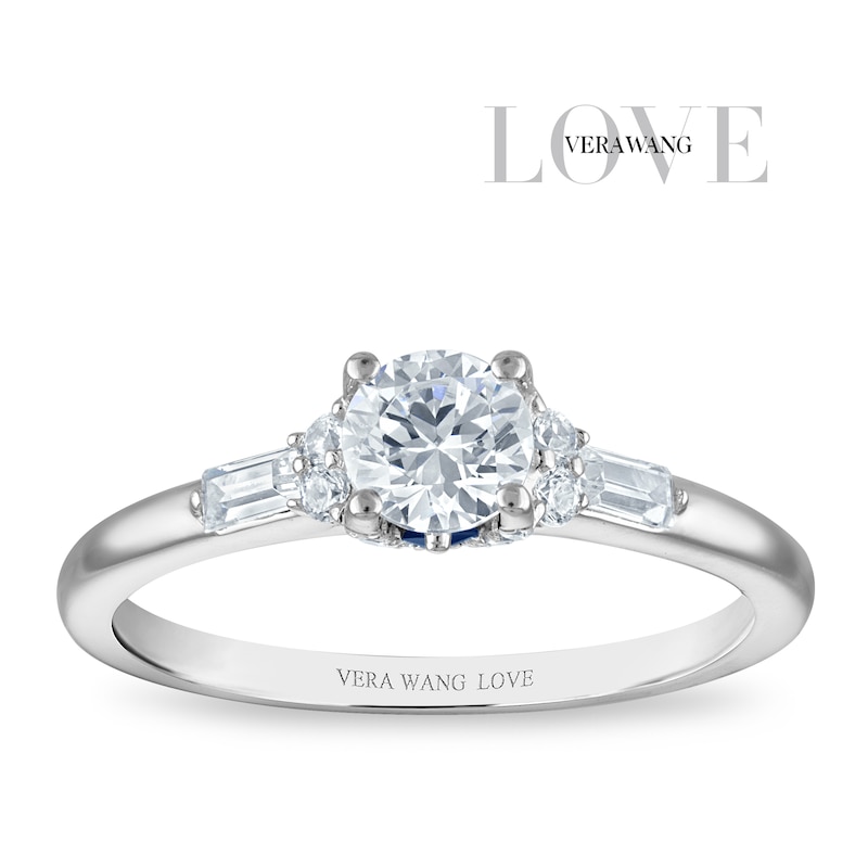 Main Image 1 of Vera Wang 18ct White Gold 0.70ct Diamond Round & Baguette Cut Solitaire Certificated Ring
