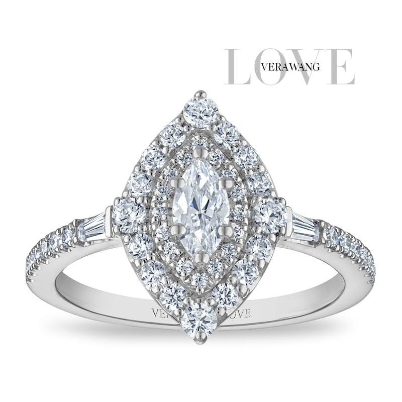 Main Image 1 of Vera Wang 18ct White Gold 0.70ct Diamond Marquise Shaped Double Halo Certificated Ring