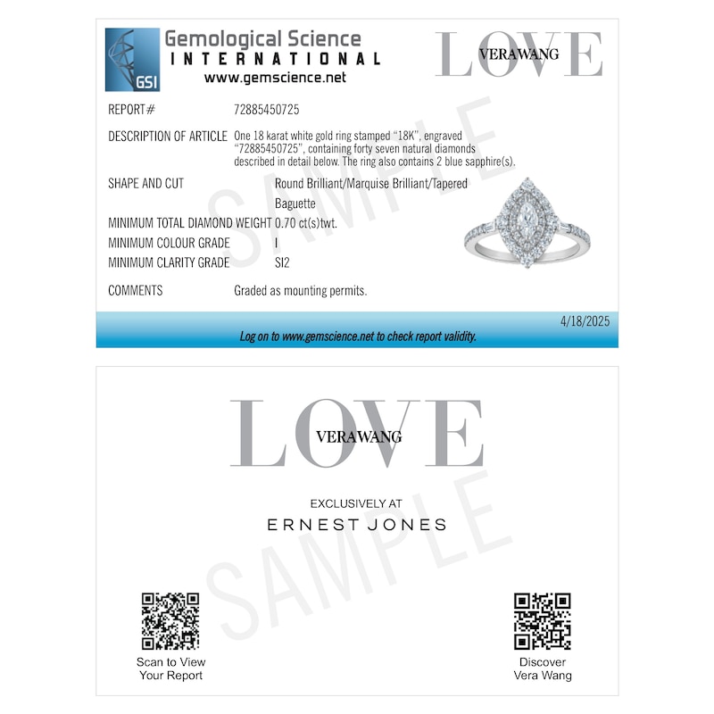 Main Image 6 of Engagement Ring Vera Wang 18ct White Gold Marquise Double Halo Certificated&nbsp;0.70ct Diamond Ring