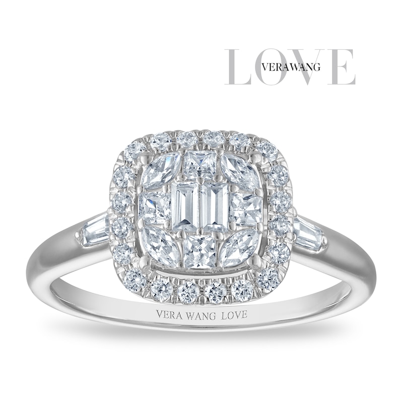 Main Image 1 of Vera Wang 18ct White Gold 0.50ct Diamond Cushion Shaped Cluster Certificated Ring