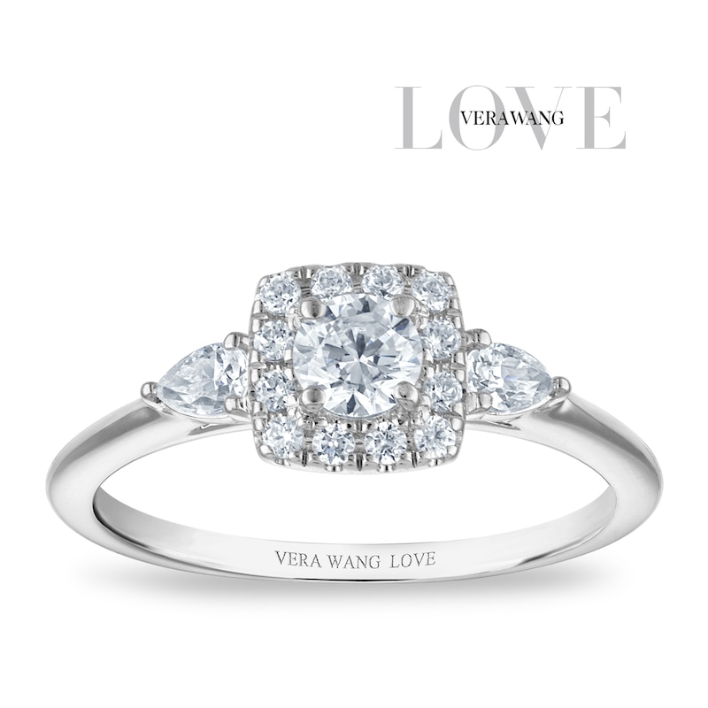Main Image 1 of Vera Wang 18ct White Gold 0.50ct Diamond Cushion Shaped Halo Certificated Ring