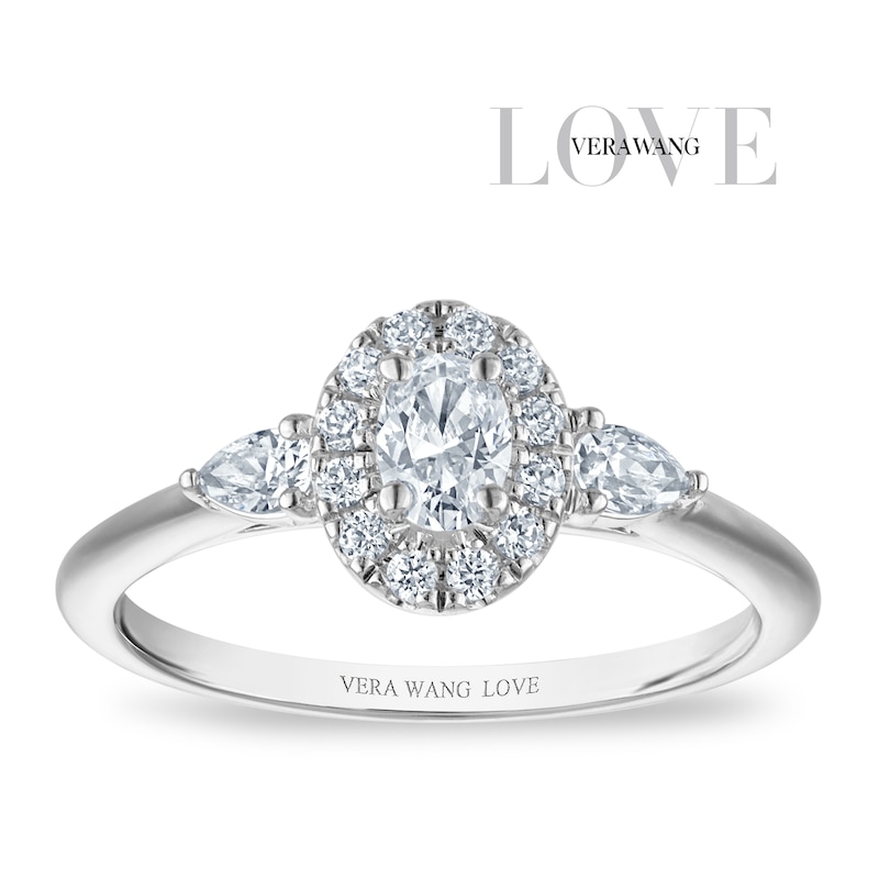Main Image 1 of Vera Wang 18ct White Gold 0.50ct Diamond Oval Shaped Halo Certificated Ring
