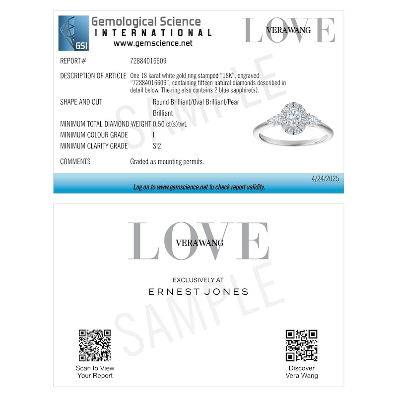 Main Image 5 of Engagement Ring Vera Wang 18ct White Gold Oval Shaped Halo Certificated 0.50ct Diamond Ring