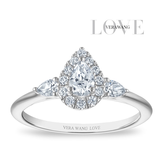 Engagement Ring Vera Wang 18ct White Gold Pear Shaped Halo Certificated 0.50ct Diamond Ring