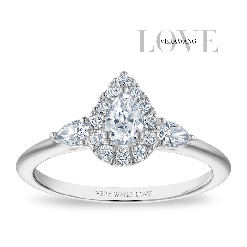 Main Image 1 of Vera Wang 18ct White Gold 0.50ct Diamond Pear Shaped Halo Certificated Ring