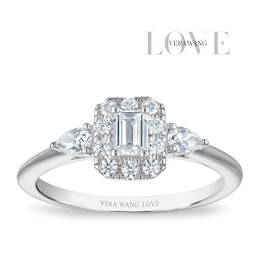 Vera Wang 18ct White Gold 0.50ct Diamond Emerald Shaped Halo Certificated Ring