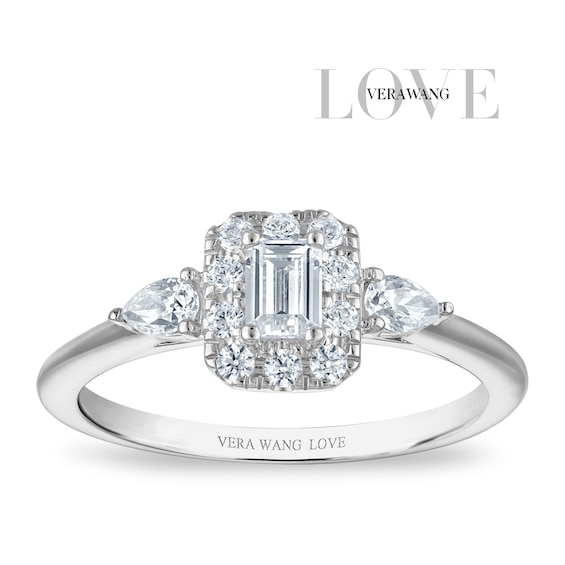 Vera Wang 18ct White Gold 0.50ct Diamond Emerald Shaped Halo Certificated Ring