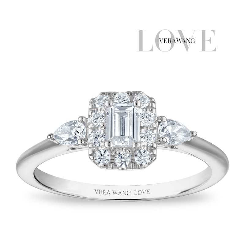 Main Image 1 of Vera Wang 18ct White Gold 0.50ct Diamond Emerald Shaped Halo Certificated Ring