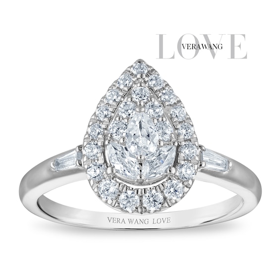 Engagement Ring Vera Wang 18ct White Gold Mixed Cut Pear Cluster Certificated 0.50ct Diamond Ring