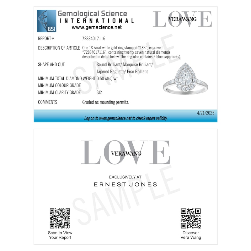 Main Image 5 of Vera Wang 18ct White Gold 0.50ct Diamond Mixed Cut Pear Shaped Cluster Certificated Ring