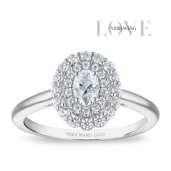 Engagement Ring Vera Wang 18ct White Gold Oval Double Halo Certificated 0.50ct Diamond Ring