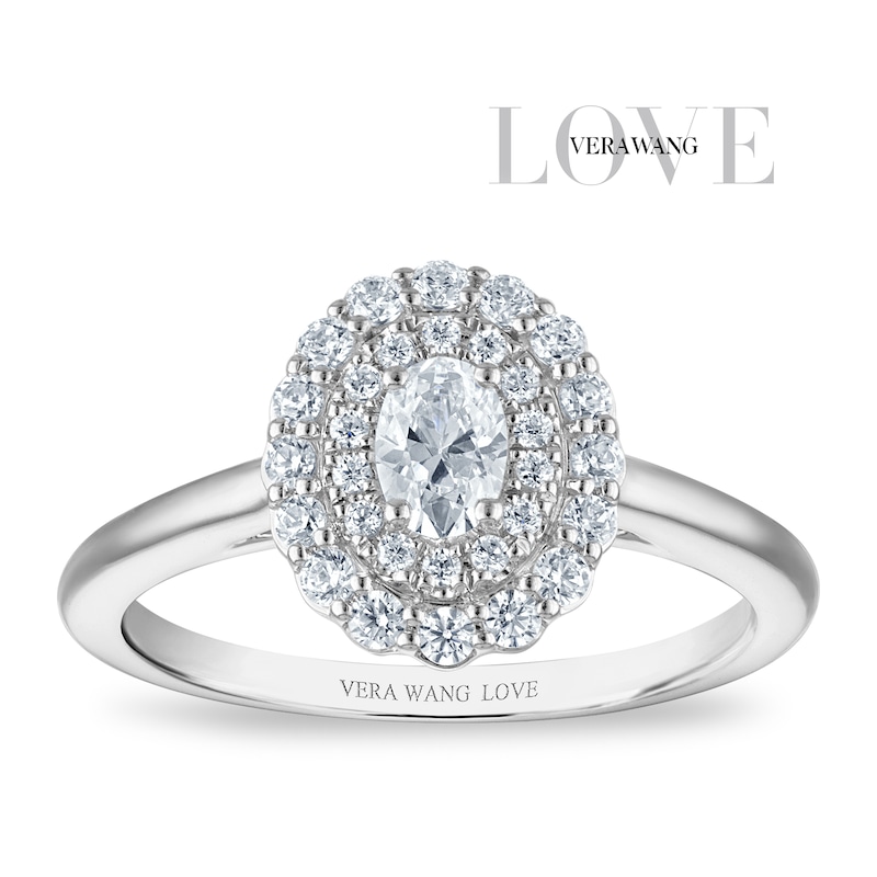Main Image 1 of Vera Wang 18ct White Gold 0.50ct Diamond Oval Shaped Double Halo Certificated Ring