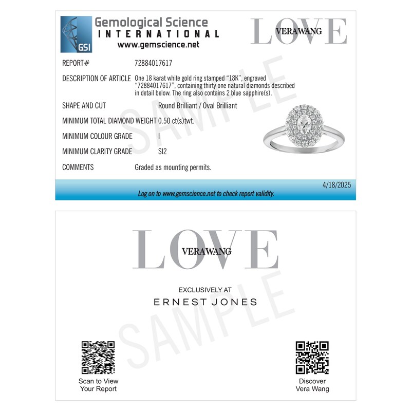 Main Image 5 of Engagement Ring Vera Wang 18ct White Gold Oval Double Halo Certificated 0.50ct Diamond Ring